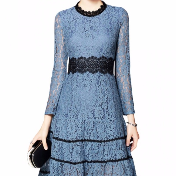 Metisu Blue Hollow Cutout Lace Swing Midi Dress Blue Sz Small - Picture 12 of 12